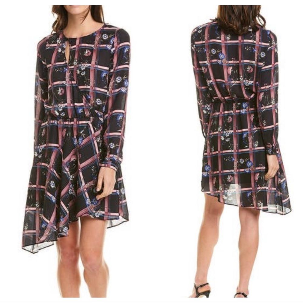 Parker Asymmetrical Black pink Blue flowers Dress Medium